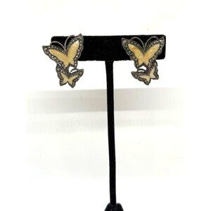 Vintage Avon Whispering Wings Silver Tone & Enamel Butterfly Clip On Earrings